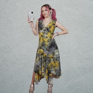 SZ12 Y2K Chiffon Mesh Overlay Wrap Cocktail Fit and Flare Dress Joseph Ribkoff